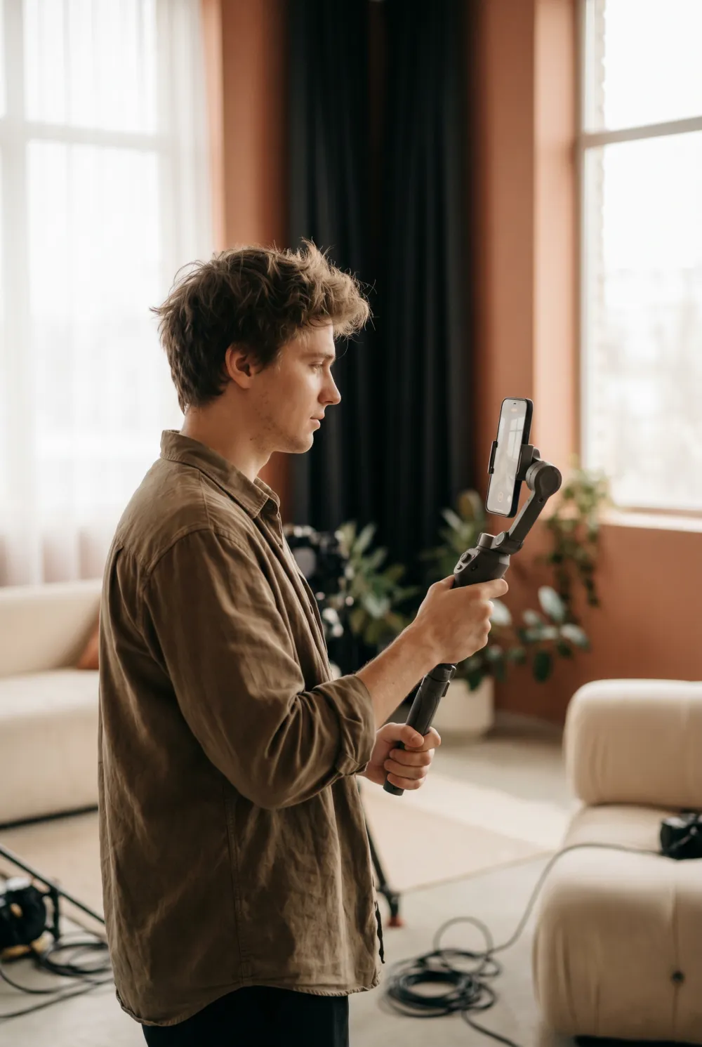 Creator filmt vertikalen Social-Content im Studio