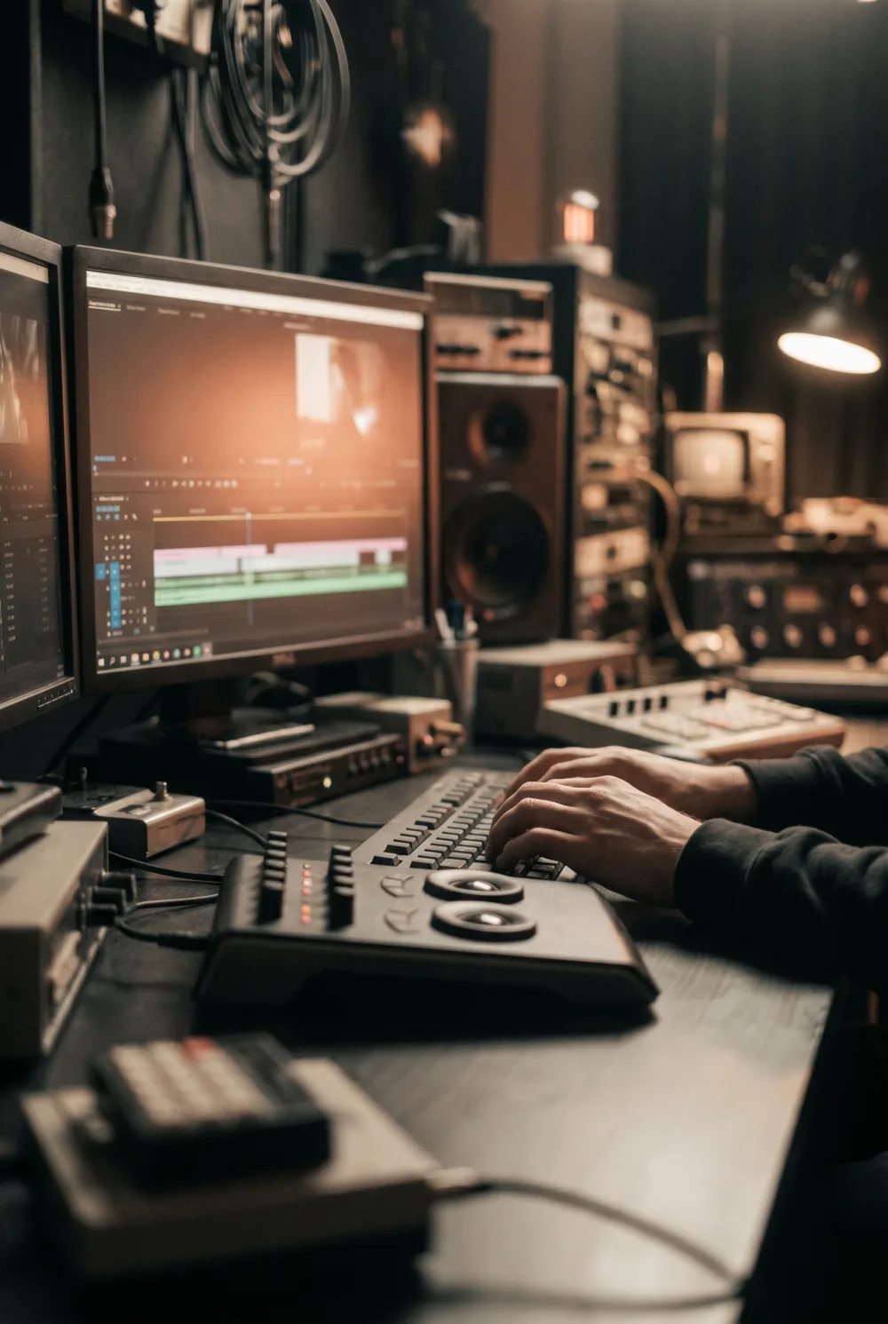 Video-Editor am Schnittplatz mit Timeline